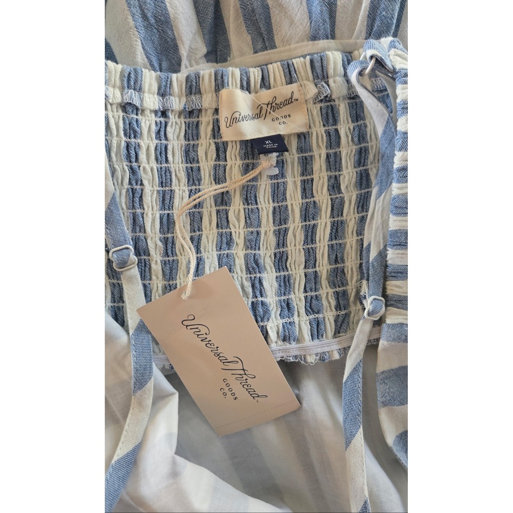 Universal Thread Blue White Striped Tiered Midi Dress‎ Smocked Back XL NWT - Picture 6 of 9